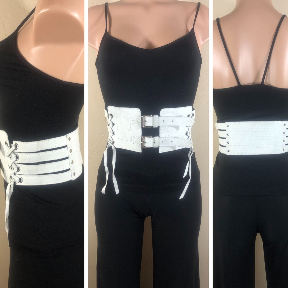 Artisan Corset Belt in White Suede Leather - Handmade in Indonesia